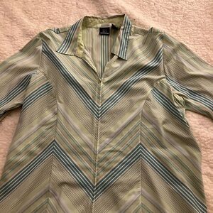 Green Striped Button-Up Blouse